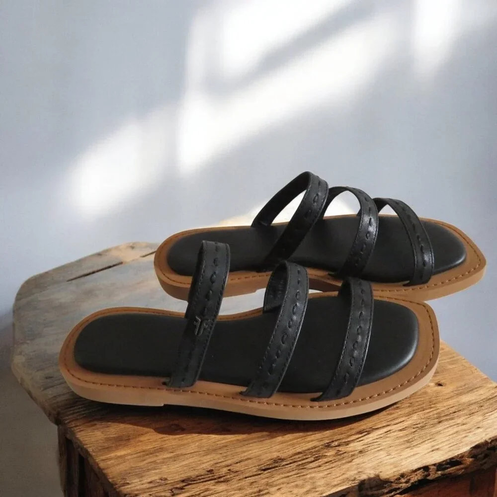 FRYE - Faye Strappy Slide Leather Sandal, Size 8M, Black - NWT